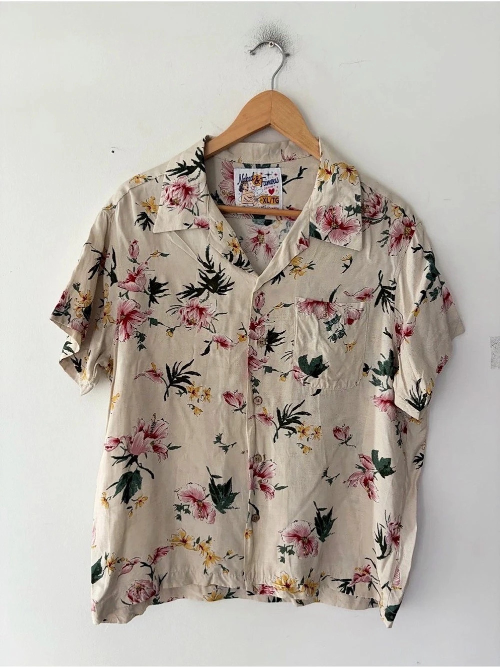 Naked & Famous Denim Aloha Shirt Floral Rayon Shirt Size XL L